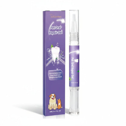 Pet Oral Repair Gel packaging with a purple box and clear gel applicator on a white background