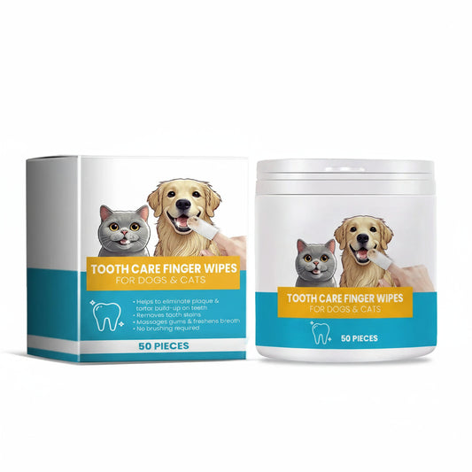 Tooth care finger wipes for dogs and cats with packaging on a white background