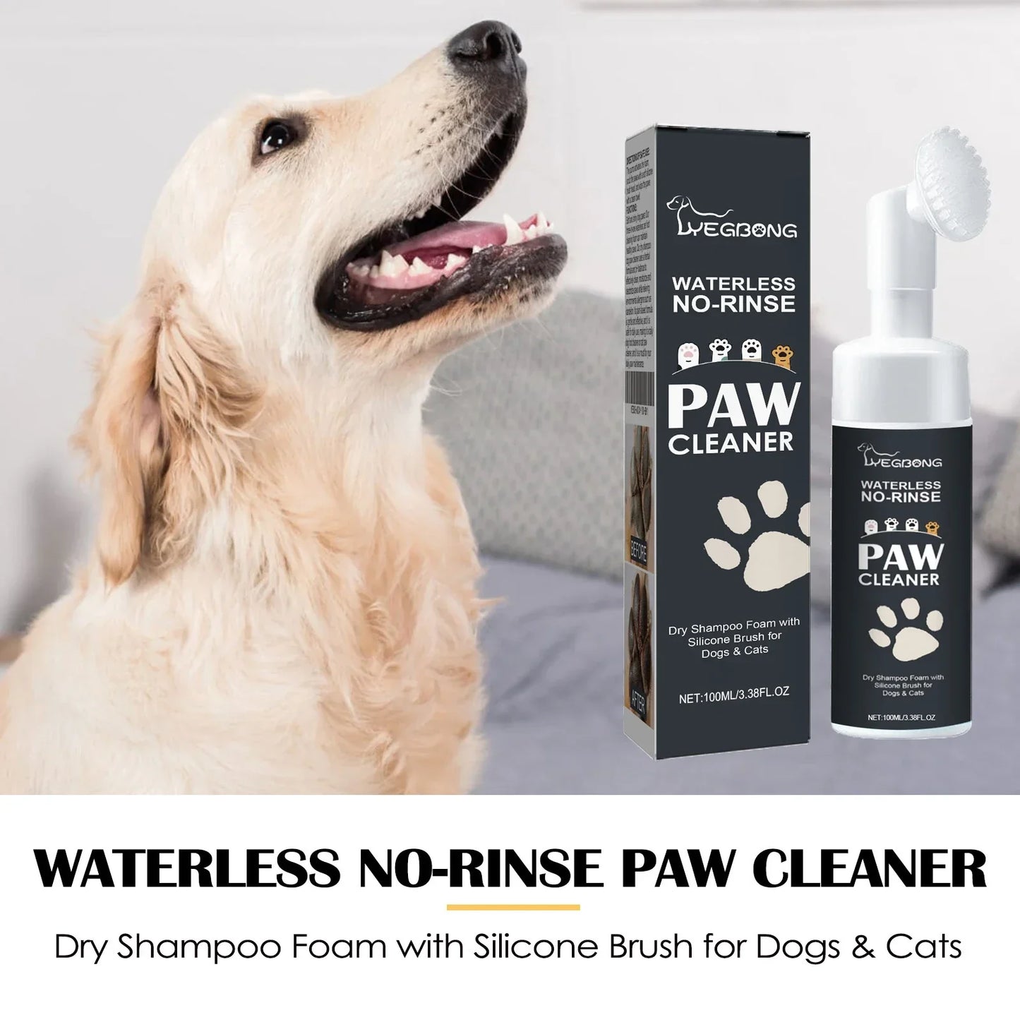 Paw Cleaner Foam with Applicator – Waterless Formula (100 ml)