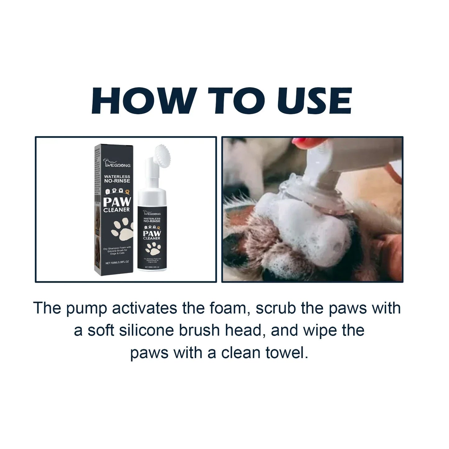 Paw Cleaner Foam with Applicator – Waterless Formula (100 ml)