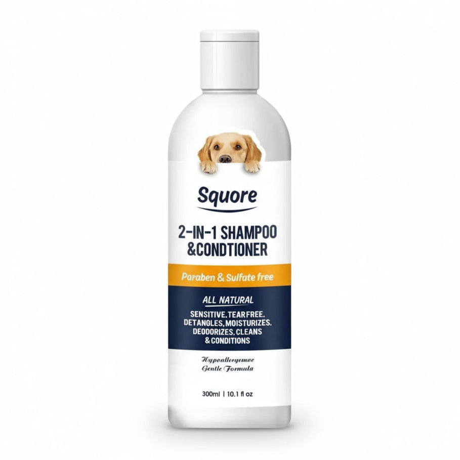 Squore 2-in-1 shampoo & conditioner bottle for dogs on a white background