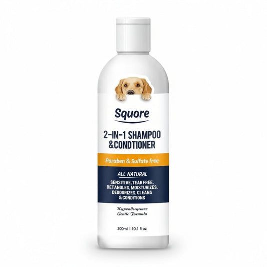 Squore 2-in-1 shampoo & conditioner bottle for dogs on a white background